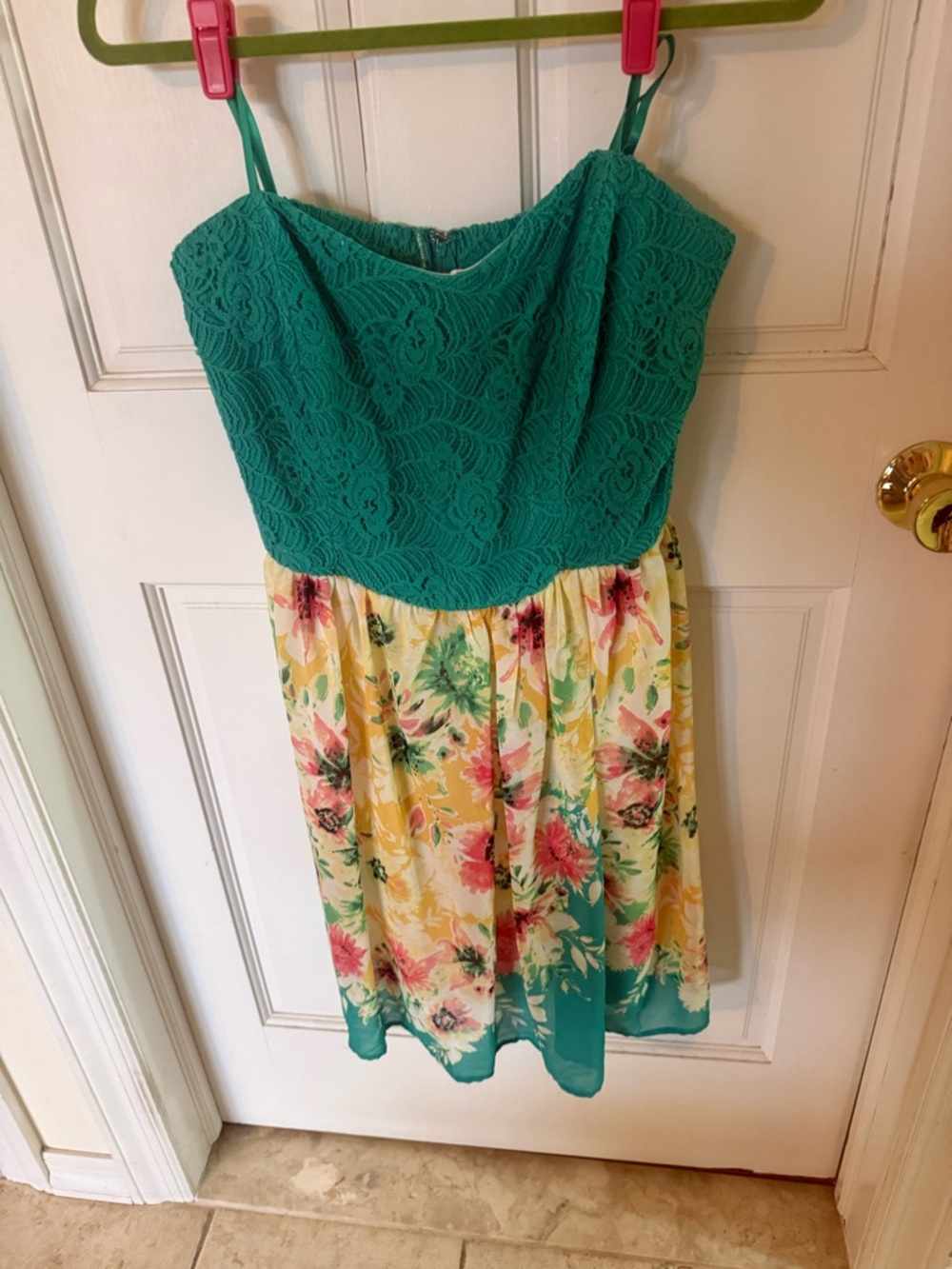 Teal Lace Strapless Dress